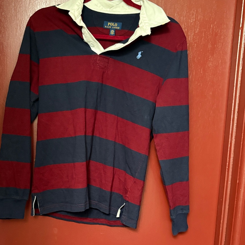 Polo by Ralph Lauren Boy’s Crewneck Rugby Shirt - Burgundy and Navy